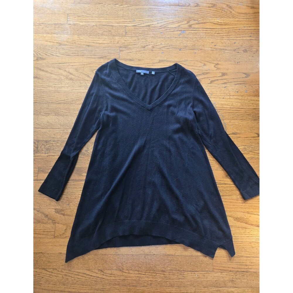 Vince Sweater Womens Medium Black V-Neck Tunic Pullover Long Sleeve Minimalist